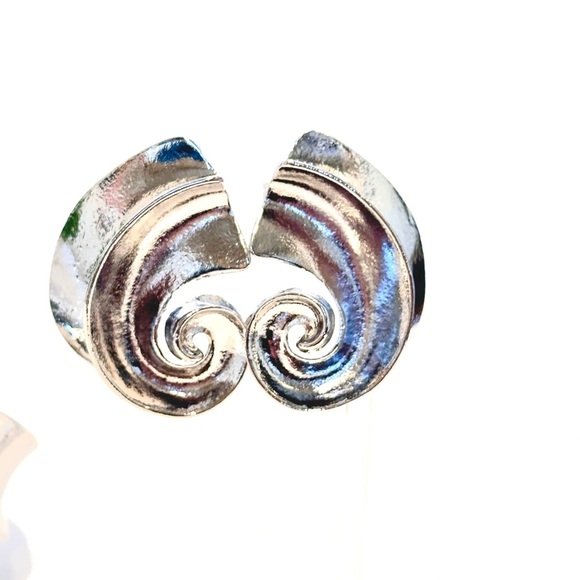 ZARA Heavy Metal Statement Silver Swirl Earrings​ - Picture 5 of 6
